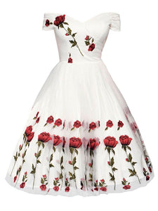 1950s Rose Embroidery Wedding Dress