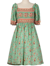 Load image into Gallery viewer, Women&#39;s Green Floral Boho Dress Short Ruffle Sleeve Square Neck Beach Dress