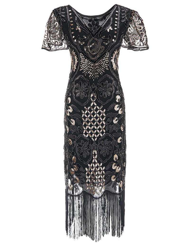 4 Color 1920S Sequined Fringe Flapper Dress