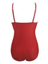 Load image into Gallery viewer, Solid Red Background Retro Style One Piece Backless Trigonal Bikini Set