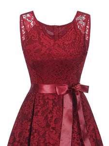 Lace V Neck Sleeve Less High Low Hem Vintage Dress