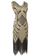 Load image into Gallery viewer, Black 1920s V Neck Sequined Flapper Dress