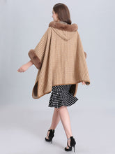 Load image into Gallery viewer, Faux Fur Coat Wool Cape Coat Hooded Long Sleeve Women Gingham Overcoat 
