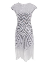 Load image into Gallery viewer, White 1920s Sequined Flapper Dress