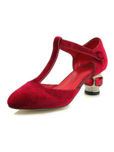 Velvet Rhinestone Chunky Heel  Vinatge Shoes