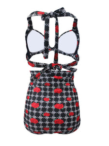 
Houndstooth Pattern With Rose Retro Style Bikinis swimsuits