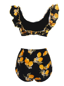 Floral Retro Style Slide Pleated Two Pieces Bikini Sets