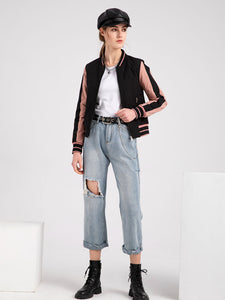 Women's Jacket Street Daily Fall Winter Casual Two Tone Stand Collar Sporty Jacket