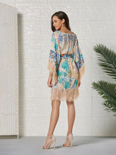 Load image into Gallery viewer, Women&#39;s Boho Dress Fringe Floral Printed Midi Length Dress