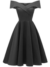 Load image into Gallery viewer, Navy 1950s Off Shoulder Swing Dress