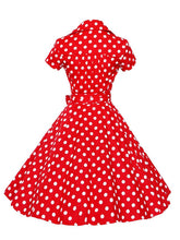 Load image into Gallery viewer, Elegant High Waist V Neck Short Sleeve Dots Vintage Dress