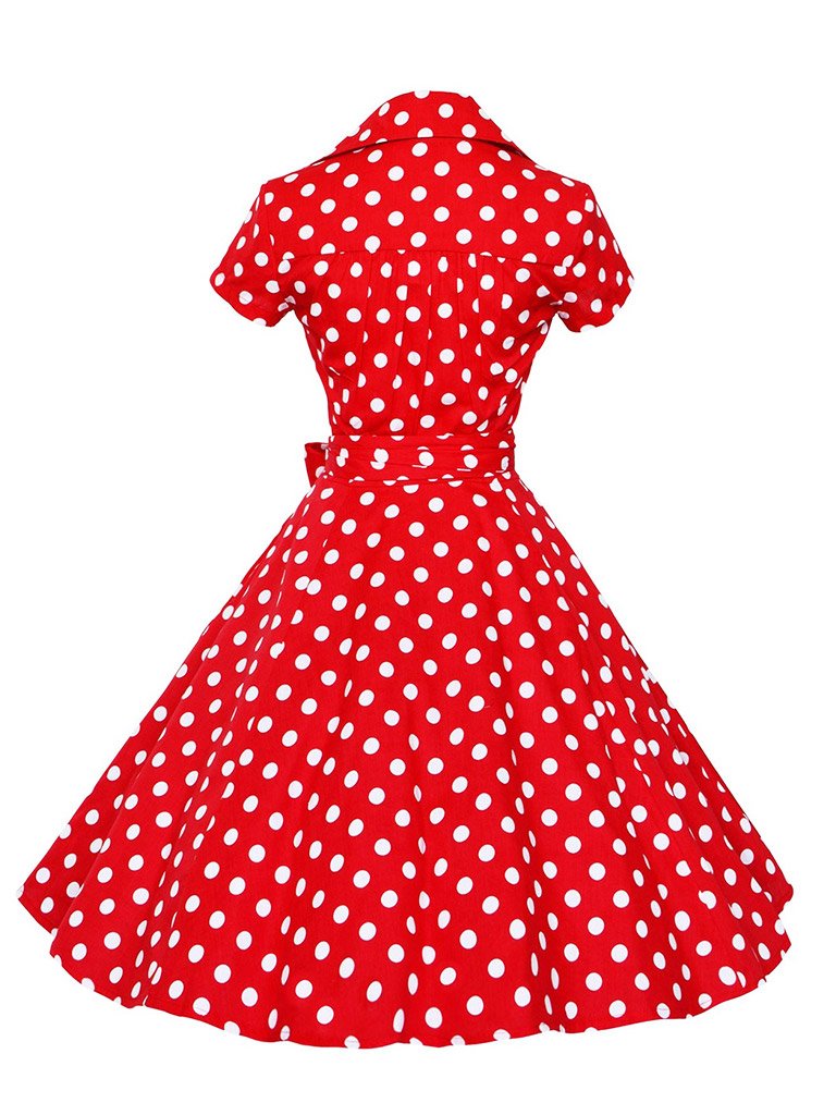 Elegant High Waist V Neck Short Sleeve Dots Vintage Dress – Jolly Vintage