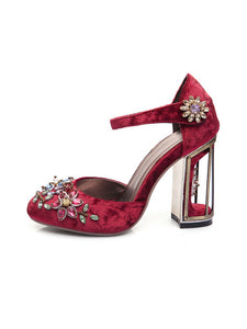 Luxury Rhinestone DecorationHandmade Mary Jane Pumps Vintage Heels