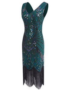 1920S Floral Fringed Sequin Gatsby Dress