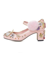 Load image into Gallery viewer, 9.5CM Luxury Pompom Chunky Heels Retro Shoes