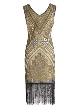Load image into Gallery viewer, Wine Red 1920s V Neck Sequined Flapper Dress