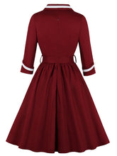 Load image into Gallery viewer, Navy 1950s V Neck Vintage Swing Dress With Belt