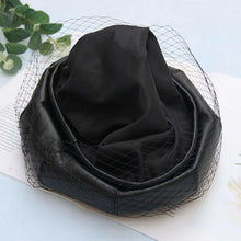 Load image into Gallery viewer, Black Faux Leather Beret Hat Cap With Veil