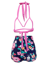 Load image into Gallery viewer, Sexy Classical Vintage Style Solid Background With Floral Two Pieces Bikini Sets