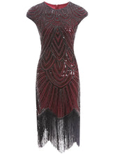 Load image into Gallery viewer, Wine Red 1920s Sequined Flapper Dress
