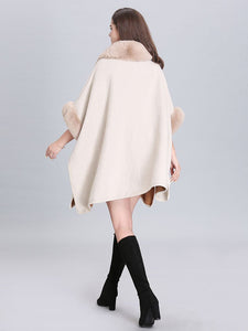 Poncho Knitwear Women Faux Fur Coat Shawl Collar Sweaters