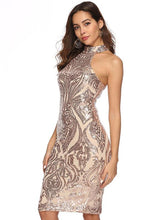 Load image into Gallery viewer, Standing Collar Print Spilt Bodycon Mini Dress