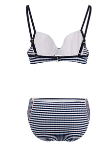 Concise High Waisted Two Piece Striated Triangle Bikini Sets 