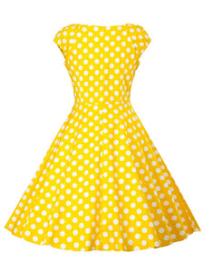 Sweet Consice A Line Solid Color Dots Vintage Dress