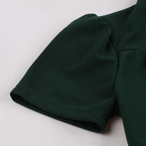 Dark Green Pockets Short Sleeve 50s Dress