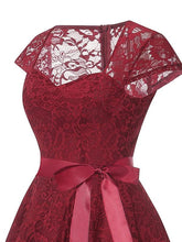 Load image into Gallery viewer, Lace Queen Anne Collar Cap Sleeve Vintage Dress