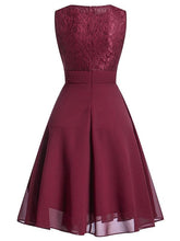 Load image into Gallery viewer, A Line Lace Crewneck Sleeve Less Vintage Dress