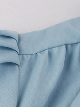 Load image into Gallery viewer, Baby Blue Tie Neck Short Sleeve Pleated A Line Cocktail Vintage Dress