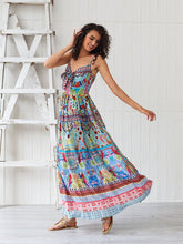 Load image into Gallery viewer, Women&#39;s Boho Dress Spaghetti Strap Bow Split Floral Printed Maxi Dress