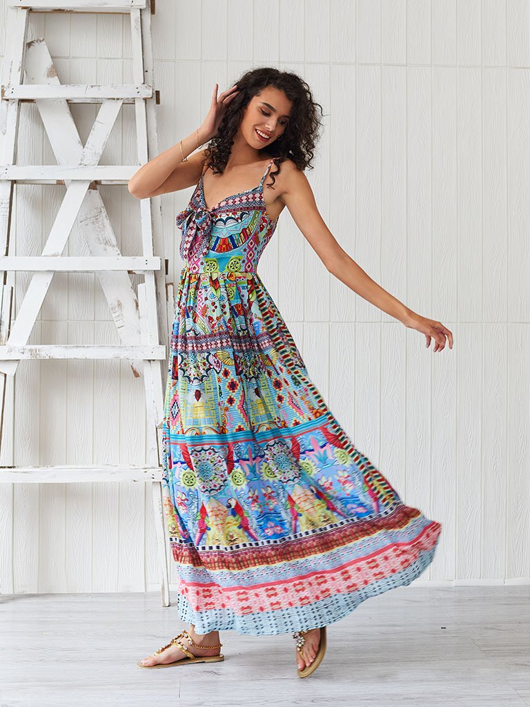 boho dress spaghetti strap NEW---NO.325 Women's Spaghetti Strap Tiered Ruffle Maxi Dress, Flowy Summer Beach Long Dress, Boho Chic Cotton Maxi Dress in Cream
