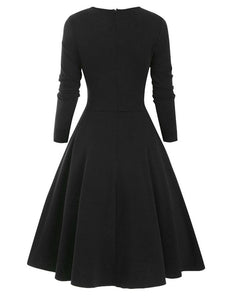 1950S Bow Heart Collar Plaid Long Sleeve Swing Dress