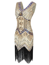 Load image into Gallery viewer, Champagne 1920s Sequined Flapper Dress