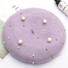 Load image into Gallery viewer, Women Pearl Stars Wool Felt Beret Hat Cap