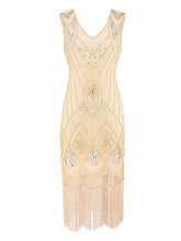 Load image into Gallery viewer, 4 Colors 1920s V Neck Sequined Flapper Dress