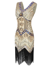 Load image into Gallery viewer, 3 Colors 1920s  Sequined Fringed Flapper Dress