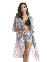 Load image into Gallery viewer, Women&#39;s National Printed Long Kimono Cardigan Beach Tops Cover Ups