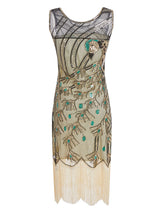 Load image into Gallery viewer, Green Peacock Feather Embroidered 1920S Gatsby Sequined Flapper Dress Set