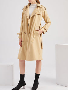 Women's Trench Coat Going out Fall Winter Turndown Collar Button Waisted Solid Color Long Coat