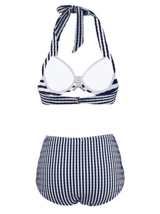Sexy Retro Style One Piece Striated Swimwear For Beach