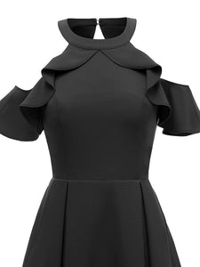 Elegant Open Shoulder CrewNeck Dress