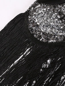 Black 1920S Sequined Fringe Gatsby Flapper Dress