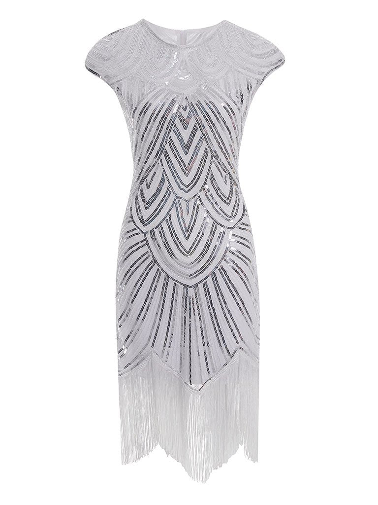White 1920s Sequined Flapper Dress