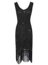 Load image into Gallery viewer, White 1920s V Neck Sequined Flapper Dress