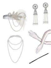 Load image into Gallery viewer, White 1920S Sequined Gatsby  Flapper Dress Set