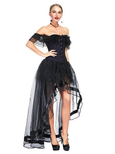 Halloween Costume Gothic Black Vintage Corset Top High Low Skirt For Women