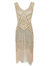 Load image into Gallery viewer, White 1920s V Neck Sequined Flapper Dress